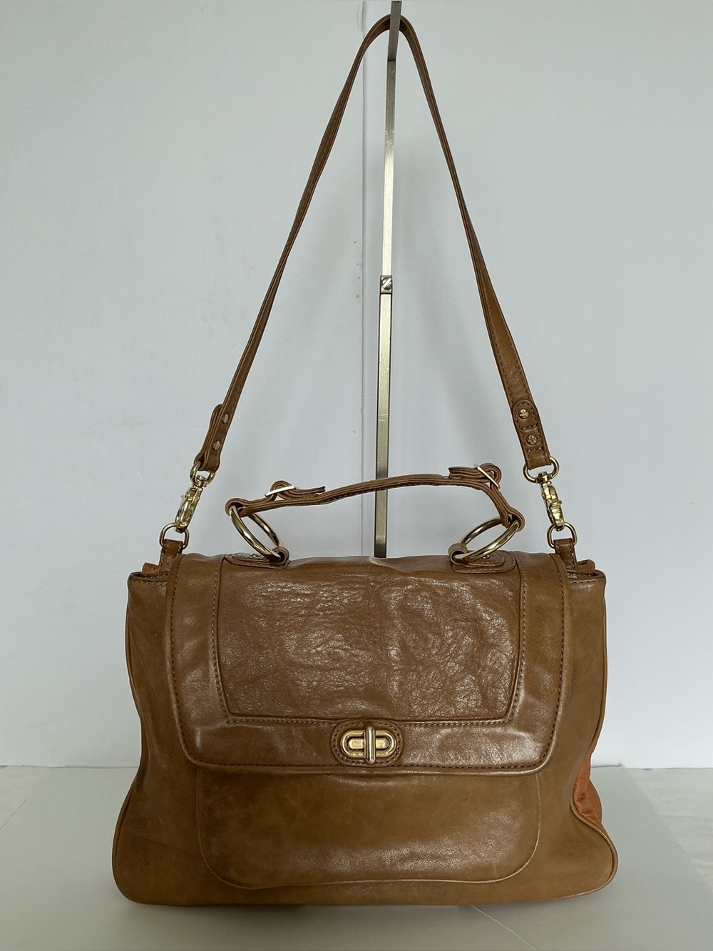Rebecca Minkoff Distressed Taupe Leather Shoulder Handbag Satchel